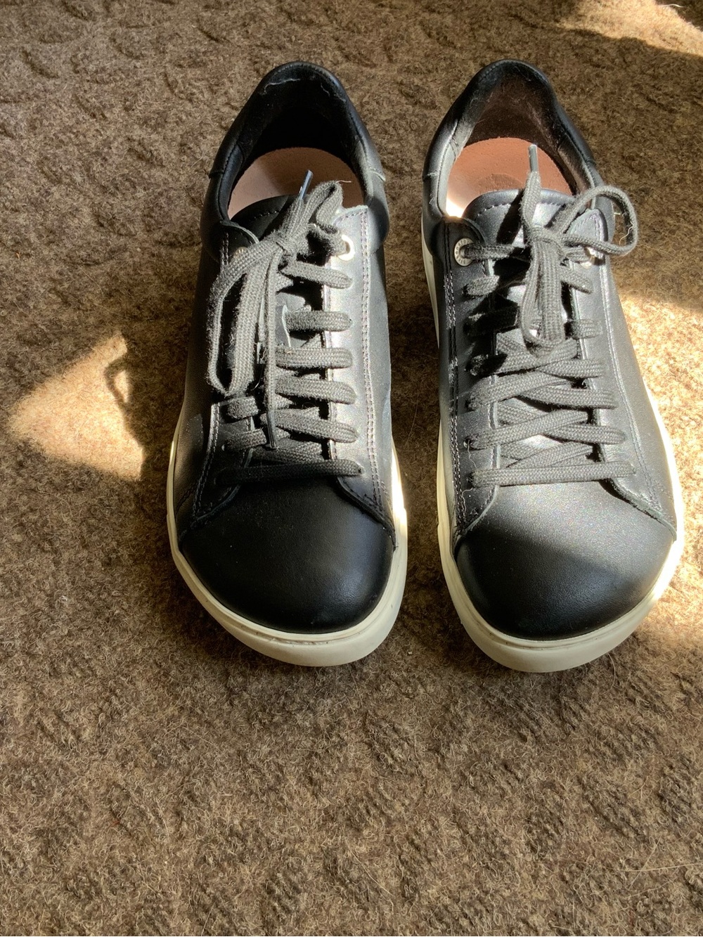 Birkenstock Black Lace-Up Leather Sneakers with White Sole